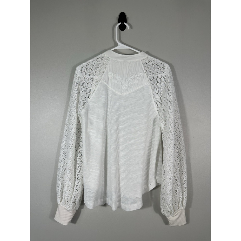 Free People Top Small Sweetest Thing Thermal White Embroidered Lace Long Sleeve - Picture 2 of 10